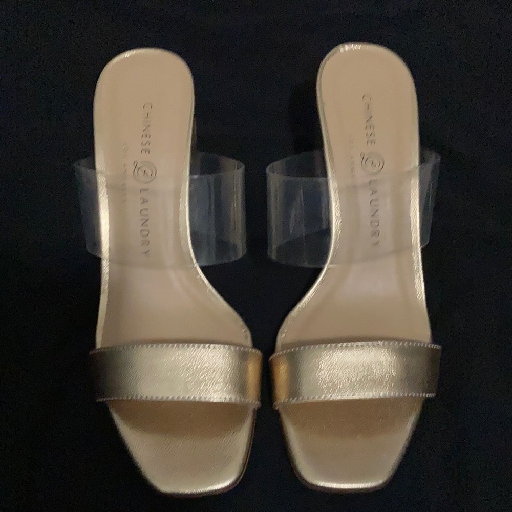 Chinese Laundry gold and clear heels